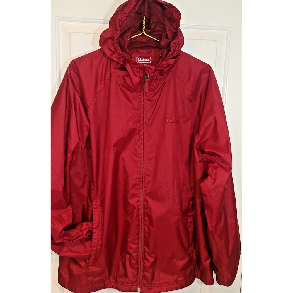 L.L. Bean Mens Red Hooded Lightweight Full Zip Windbreaker Jacket size XL Camper